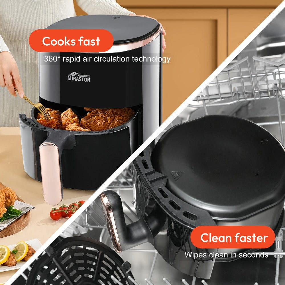 Miraston Air Fryer with Viewing Window, Eight Preset Icons and 3.6Qt or 8.5Qt Black Touchscreen Options
