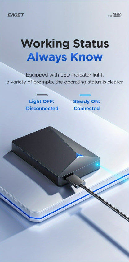 Dual-Disk 1TB Portable Hard Drive with USB 3.0 Interface, EAGET G20 Pro Black Enclosure and Type-C Diagram