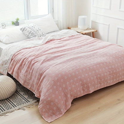 Jacquard Cotton Blanket – Geometric Cross Pattern Pure Cotton Throw, Soft Breathable All Season, Machine Washable, 4 Colors, 2 Sizes