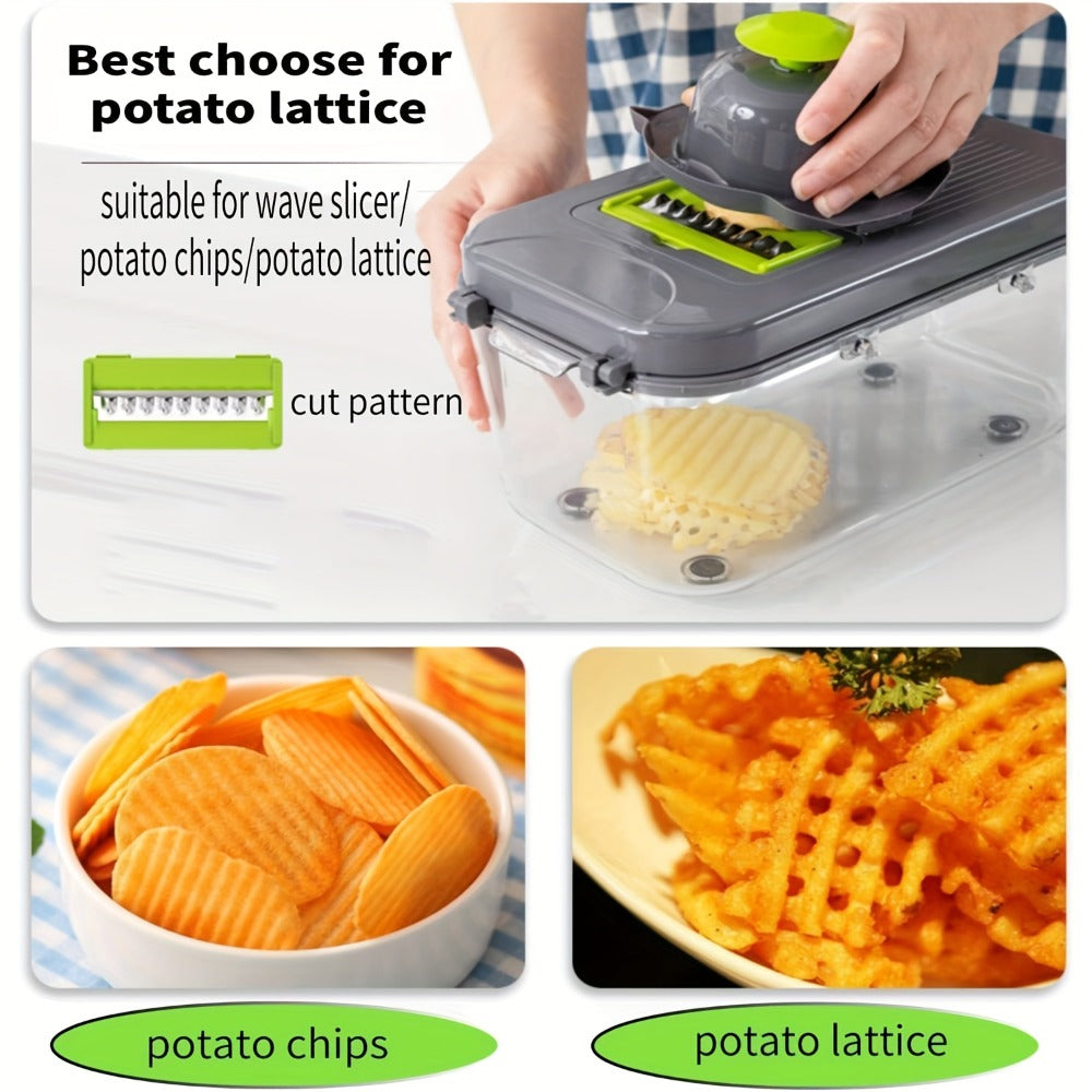 22-in-1 Vegetable Chopper with Container – 13 Blades Food Chopper & Dicer for Onion, Tomato & Veggies with Lemon Squeezer, Safety Lock & Clear Lid
