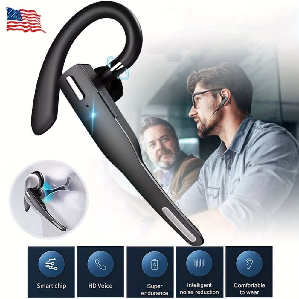 Single Ear Bluetooth Business Earbud with Microphone 15-Hour Call Time 15-Day Standby Rotating Earplug Touch Control for Driving Office Sports Voice Calls Video Work