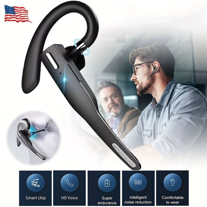 Single Ear Bluetooth Business Earbud with Microphone 15-Hour Call Time 15-Day Standby Rotating Earplug Touch Control for Driving Office Sports Voice Calls Video Work