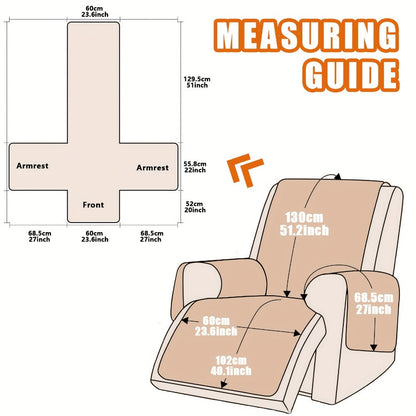 Quilted One-Piece Recliner Chair Cover with Side Pockets, Back Buckle Strap and 11 Color Options