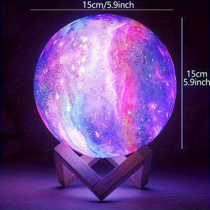 15cm Galaxy Globe LED Night Light with Folding Wood Stand, USB Plug-In Power and Multicolor Remote
