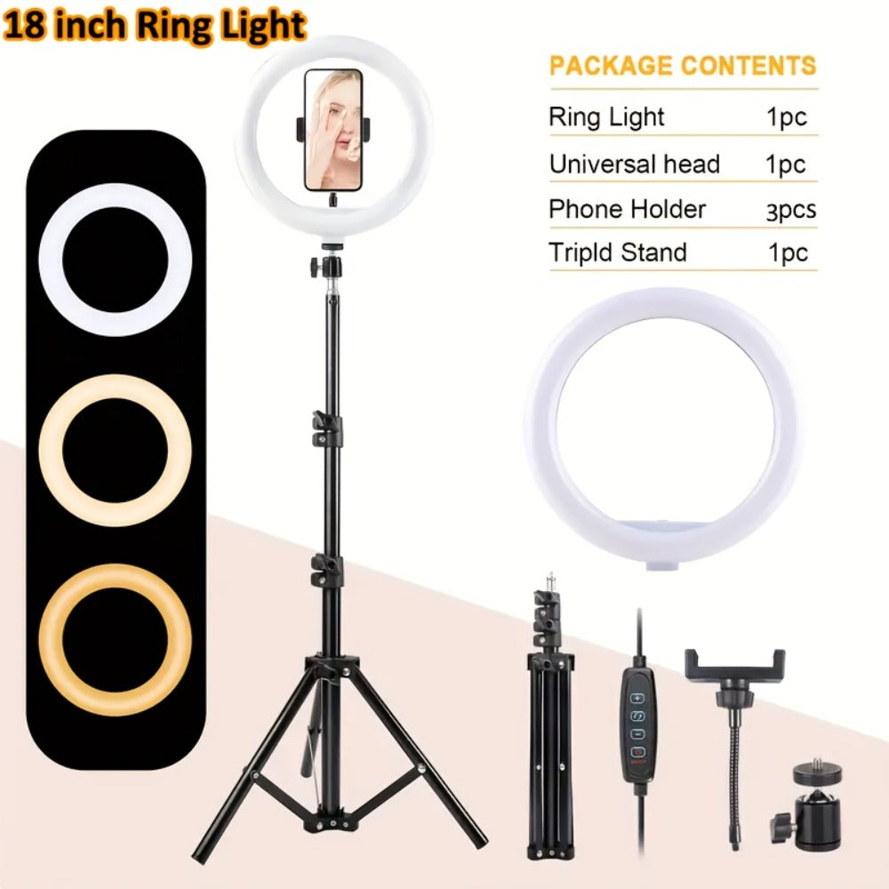10-Inch Ring Light with Inline Cable Controls, Phone Holder and Desktop Bracket or Mini Tripod Options