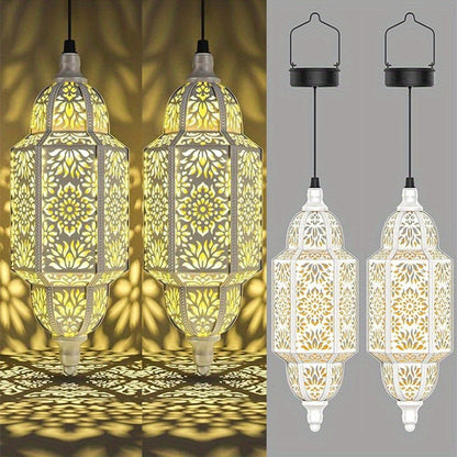 Solar Lanterns Outdoor 2 Pack Moroccan Cut-Out Design IP54 Waterproof Auto Dusk-to-Dawn Garden Pathway Patio Lantern Lights Gold Purple White Copper