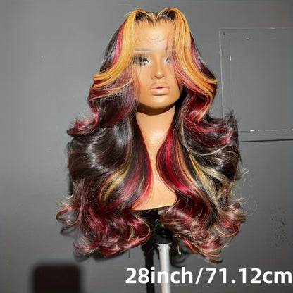 Lace Front Wig 28in Body Wave Highlight Style with 13x4 HD Lace, 180% Density, Combs and Strap