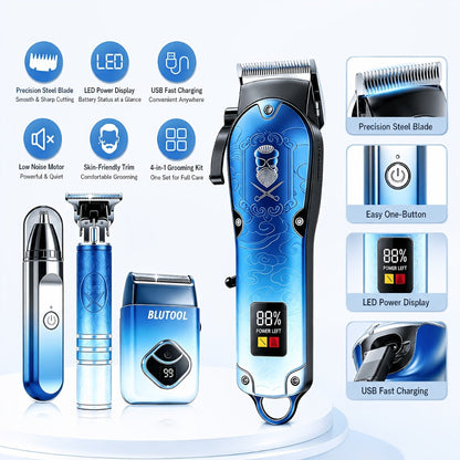 Men's Grooming Kit Hair Clipper & Electric Shaver USB Rechargeable Cordless LED Display – Precision Beard Trimmer Face Shaver Set for Hair Trimming Styling, Grooming Gift for Dad Husband Boyfriend