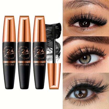 Black Mascara Three-Piece Set with Tapered Tubes, Copper-Color Caps and Black Bristle Applicator Wands