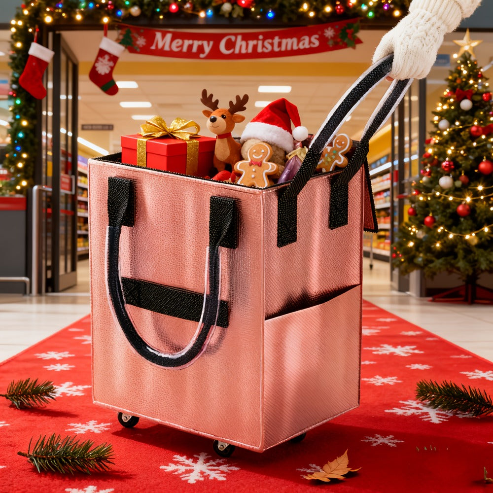 60 L Rolling Grocery Bag with Wheels in Black or Rose Gold for Shopping, Travel and Utility Use