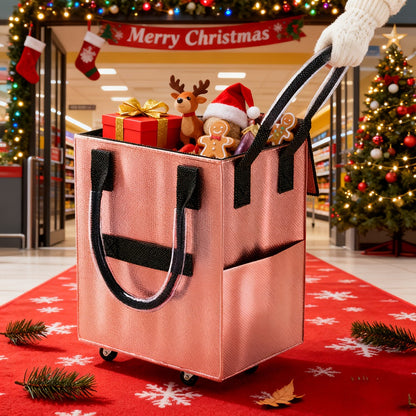 60 L Rolling Grocery Bag with Wheels in Black or Rose Gold for Shopping, Travel and Utility Use