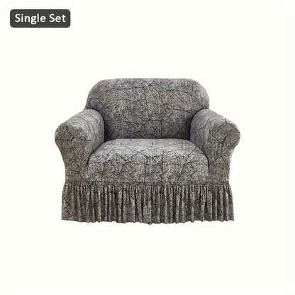 Sofa Cover Modern Printed Hem Skirt Slipcover with Elastic Stretch for Single to 4-Seater Sofas