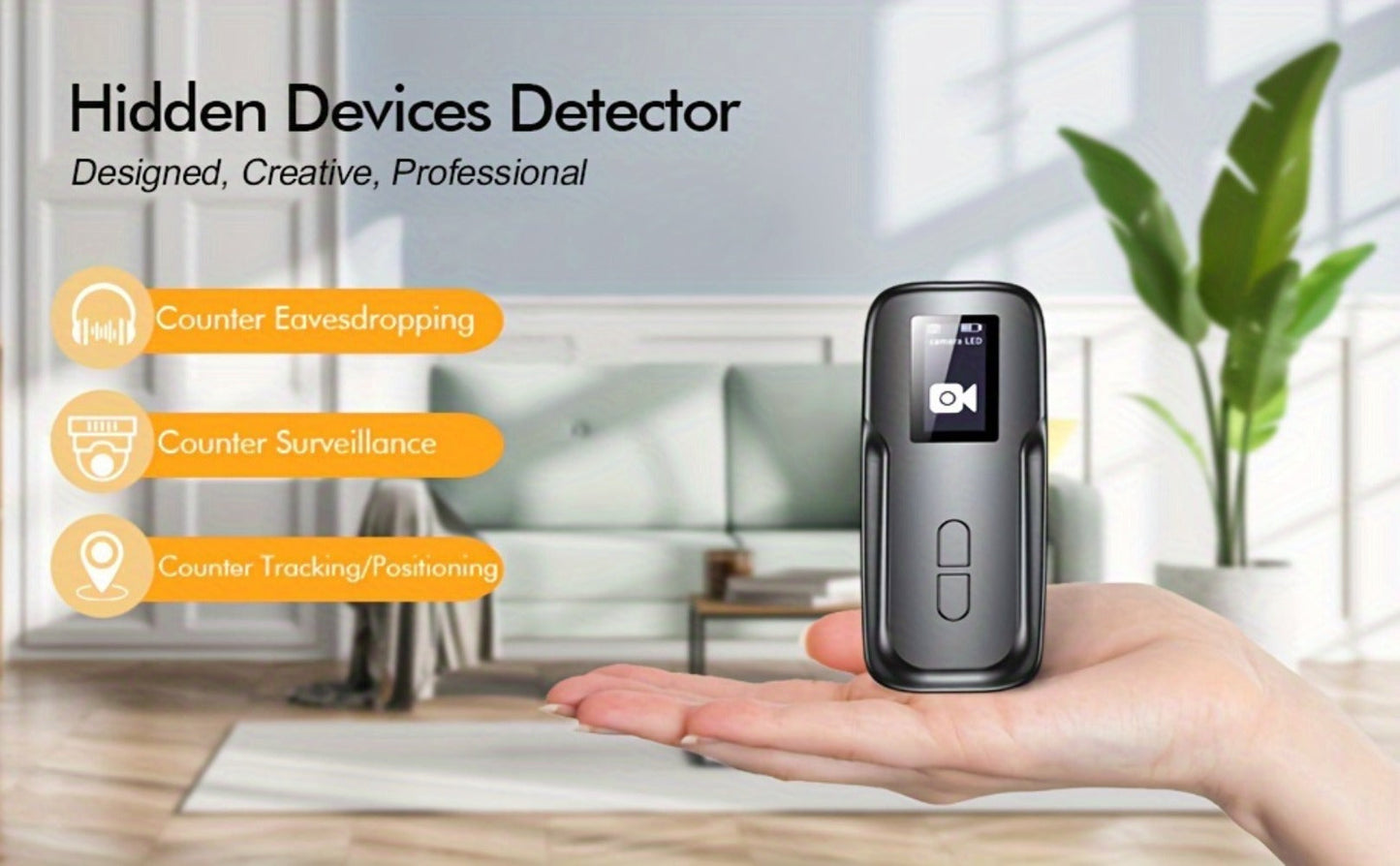 Hidden Camera Detector with OLED Screen – RF Signal & Infrared Anti-Spy Bug Detector, GPS Tracker Finder, Anti-Eavesdropping Scanner for Travel, Hotel, Airbnb, Office & Car Security