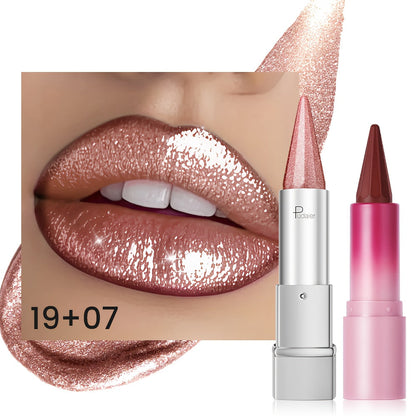 Lipstick Set 2pcs for Women — Highly Pigmented Waterproof Matte & Metallic Shimmer Lip Color Combo with Pointed-Tip Precision, Long-Lasting Full Coverage Beauty Gift