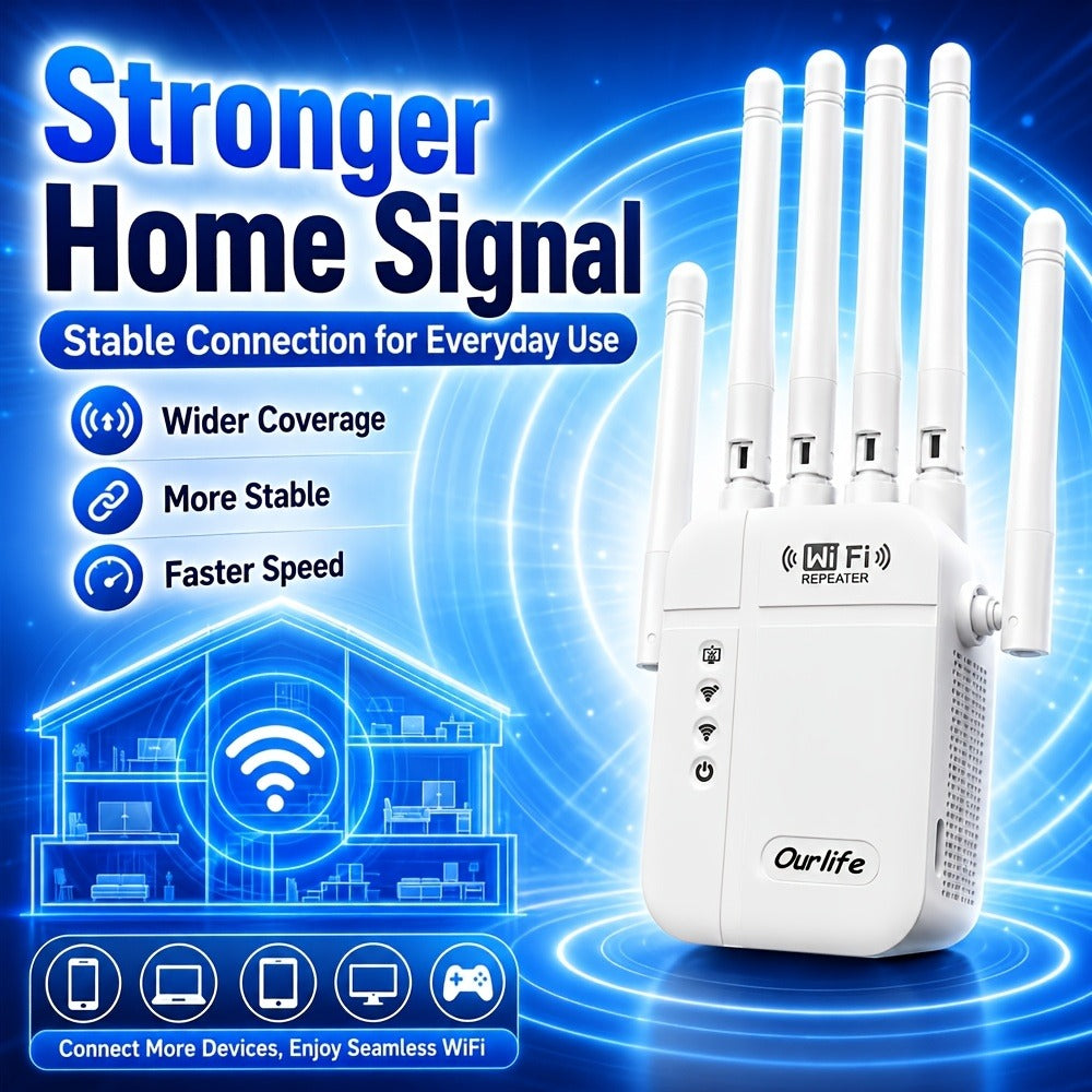 WiFi Range Extender Ourlife 1300Mbps Dual-Band 2.4/5GHz with Six Antennas and Five Color Configurations