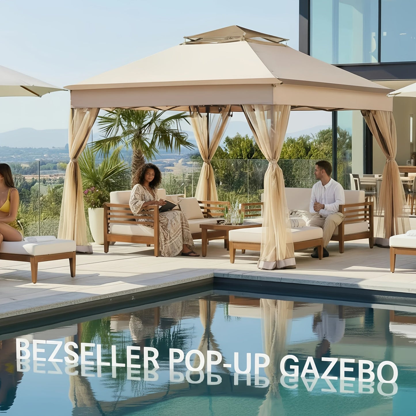 11x11ft Pop-Up Gazebo Tent with Full Mesh Curtains, Three Height Positions and Three Color Options