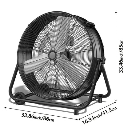 Industrial Drum Floor Fan with Three Speeds, Tilt Frame and 24- or 30-Inch Black, Orange, Green or Yellow Options