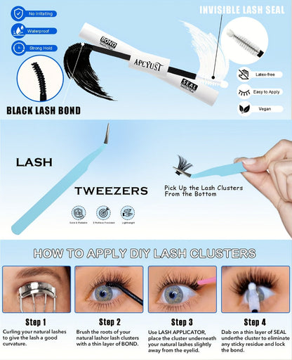 C-Curl Spike Lash Extension Kit with 140 Clusters in Mixed 8-18mm Lengths, Adhesive Tube and Curved Applicator
