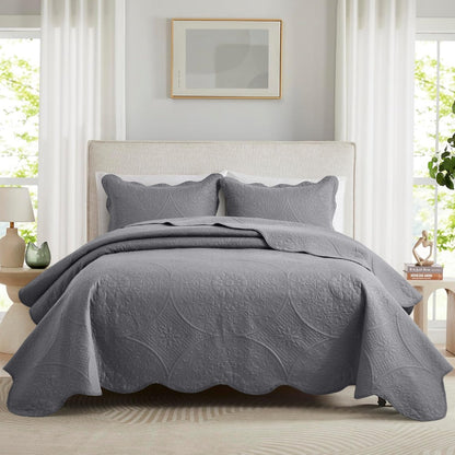Quilted Bedspread Set 3 Piece – Soft Floral Coverlet with Pillow Shams, Lightweight Breathable Quilt for Bedroom & Guest Room, All Season Bed Cover