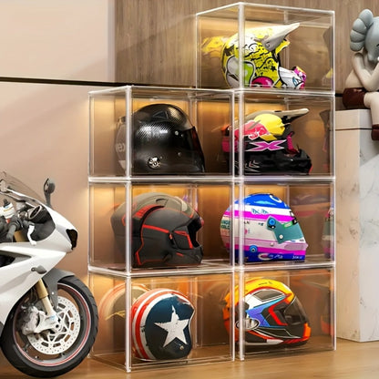 XL Clear Stackable Acrylic Storage Bin with Magnetic Lid, 50L Foldable Display Organizer in One- or Two-Piece Options