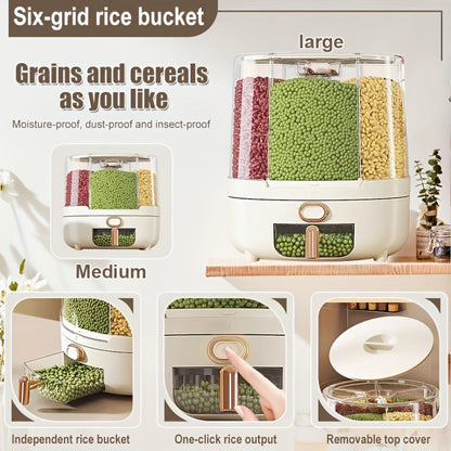 Rotating Grain Food Storage Organizer with Six Compartments and 13lb or 22lb Capacity Options