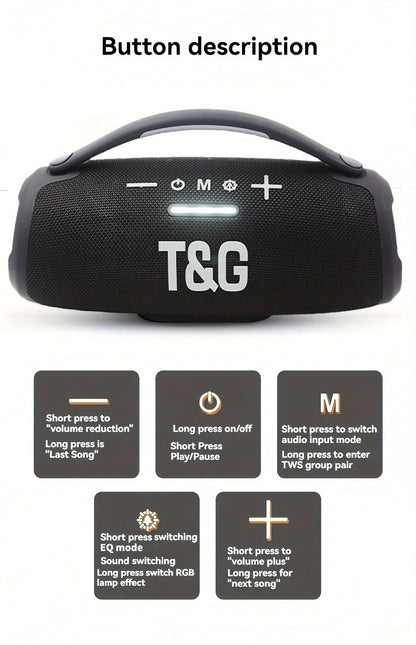 Portable Bluetooth Speaker TG418 with 3000mAh Battery, EQ, LED Lights, Type-C, TF, USB and AUX