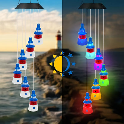Solar Hanging Lighthouse Light RGB Color Changing – Outdoor Rainbow Solar Lantern for Garden, Patio, Festival & Holiday Decoration, Waterproof Hanging Solar Garden Light
