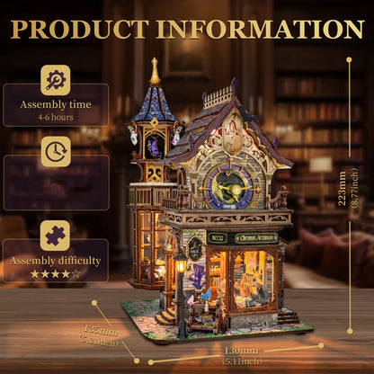 Time Magic Club SQ-71 Wooden Miniature Bookhouse Model Kit with Mechanical Link System for Ages 14+