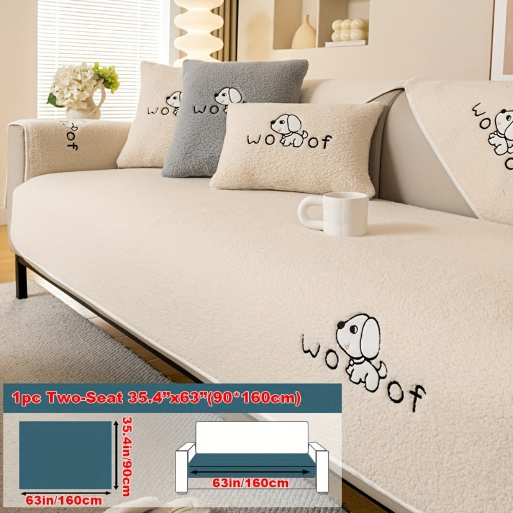 Sofa Cover Embroidered Plush-Texture Panels for Single to 4 Seats, Backrest, Armrest or Pillowcase