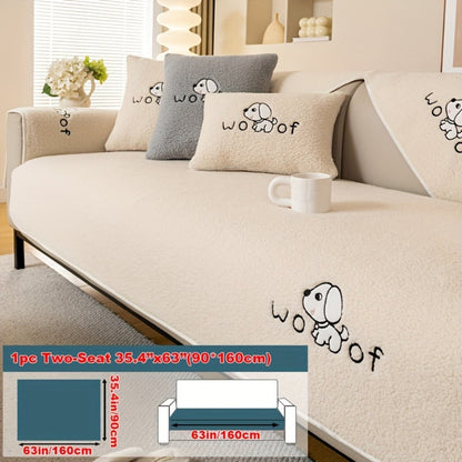 Sofa Cover Embroidered Plush-Texture Panels for Single to 4 Seats, Backrest, Armrest or Pillowcase