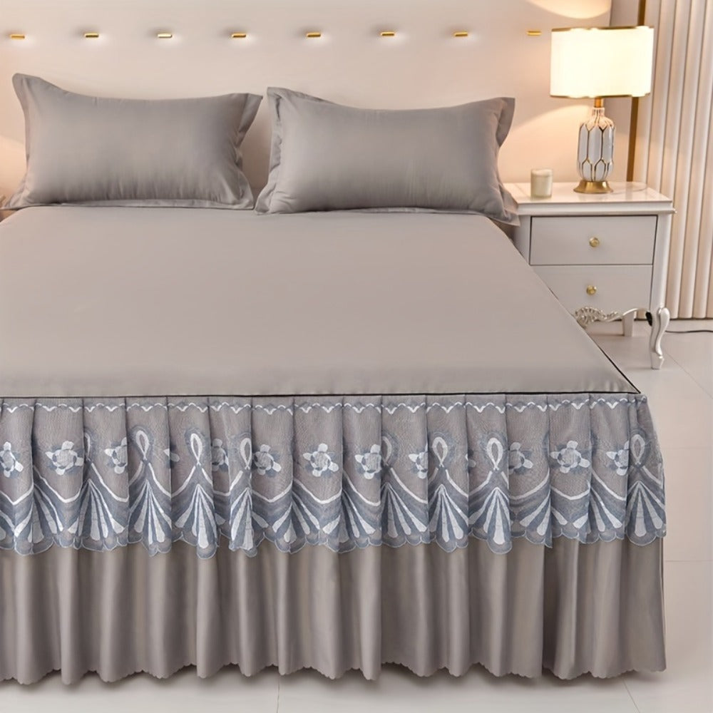Macrame Lace Bed Skirt Set 3pcs – Double Layer Non-Slip Bed Skirt with 2 Pillowcases All Seasons Twin Full Queen King