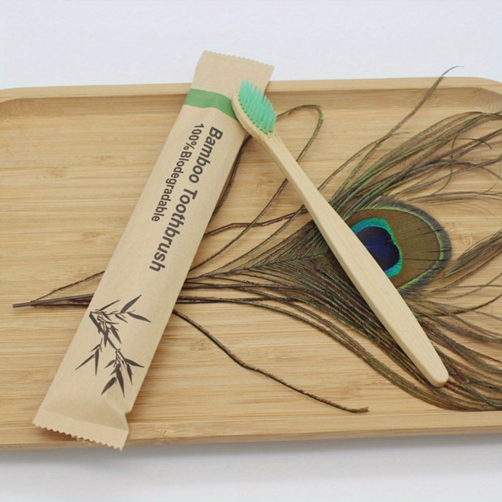 20-Piece Bamboo-Labeled Toothbrush Set with Individually Wrapped Handles and Mixed Bristle Colors
