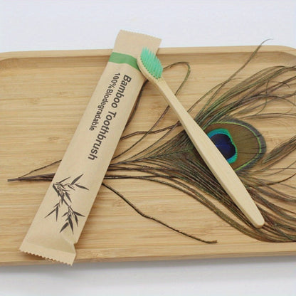 20-Piece Bamboo-Labeled Toothbrush Set with Individually Wrapped Handles and Mixed Bristle Colors
