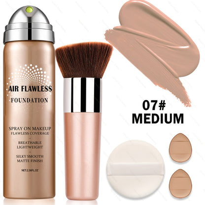 Spray Liquid Foundation and Flat-Top Brush Set with Matte Finish and Eight Numbered Shades