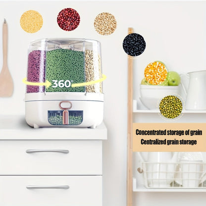 Rotating Grain Food Storage Organizer with Six Compartments and 13lb or 22lb Capacity Options