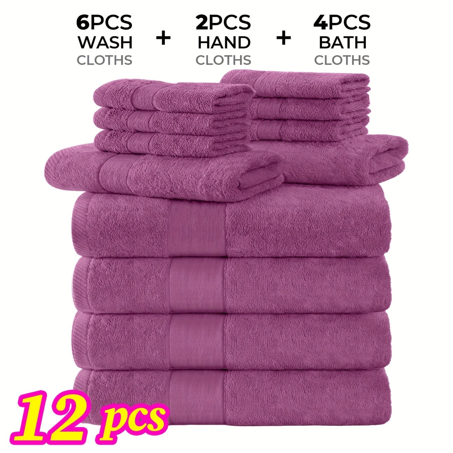 Luxury Towel Set 12 or 24 Piece Hotel Quality Cotton - Highly Absorbent Quick Dry Thick Bath Towels Hand Towels Washcloths | 7 Colors | Hotel Spa Gym Home Bathroom Essentials Gift Set