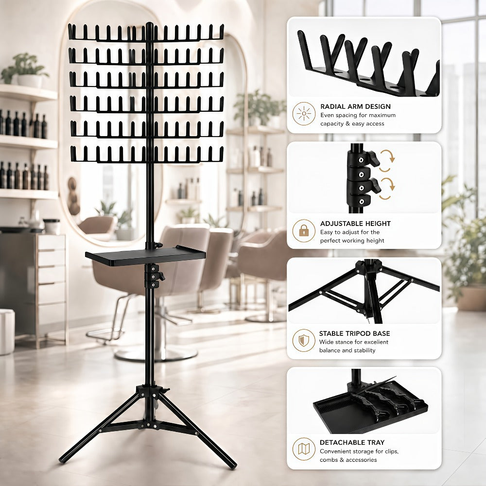 144-Peg Adjustable Two-Sided Braiding Hair Rack with Tray in Pink, Black or White Finish Options