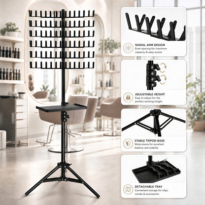 144-Peg Adjustable Two-Sided Braiding Hair Rack with Tray in Pink, Black or White Finish Options
