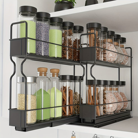 Pull-Out Spice Rack Kitchen Organizer with Two Slide-Out Drawers, 415 Labels and 5.2 x 10.75-Inch Footprint