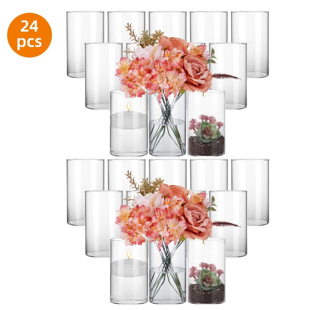 Glass Cylinder Vases for Centerpieces Bulk 12/24pcs – Clear Flower Vases for Wedding Decorations, Floral Arrangements, Home, Restaurant & Party Table Decor, 6x3.4in