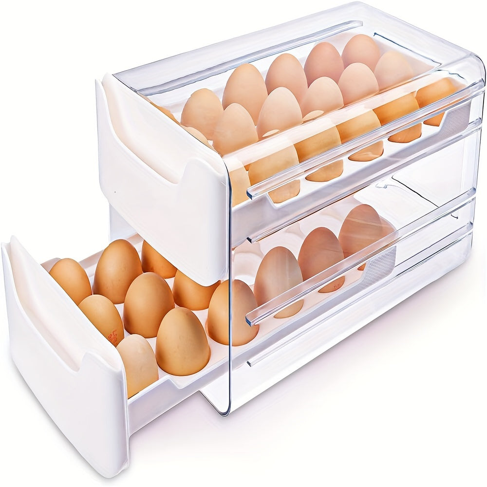 Two-Tier Egg Storage Drawer with Clear Pull-Out Trays, 36-Position Layout and 12-Inch Width
