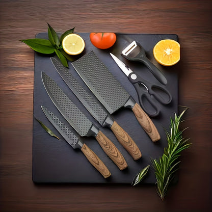 6-Piece Kitchen Knife Set – Chef's Knife, Slicing Knife, Scraper & Scissors | High Carbon Stainless Steel, Ergonomic Wooden Handle, Gift Box