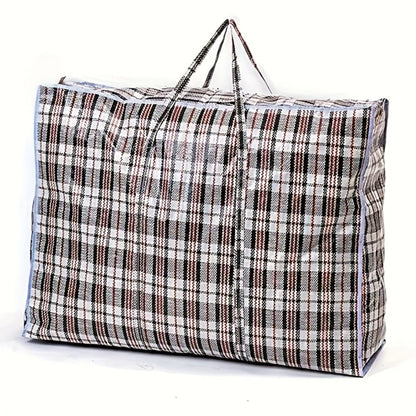 Storage Bag Set, 3-Piece Checkered Fabric Moving Organizers with Zipper Closures, Carry Handles and Foldable Design