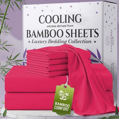Bed Sheet Set Bamboo-Derived Fabric in 4- or 6-Piece Configuration with Extra-Deep Pocket and Fifteen Colors