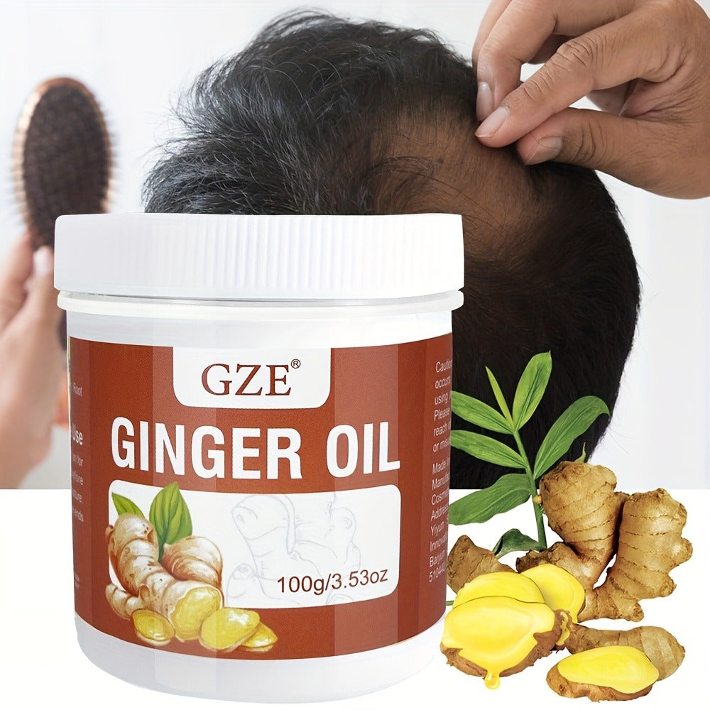 Hair Oil GZE Ginger 100g White Screw-Lid Jar with 3.53oz Label for Hair and Scalp Application