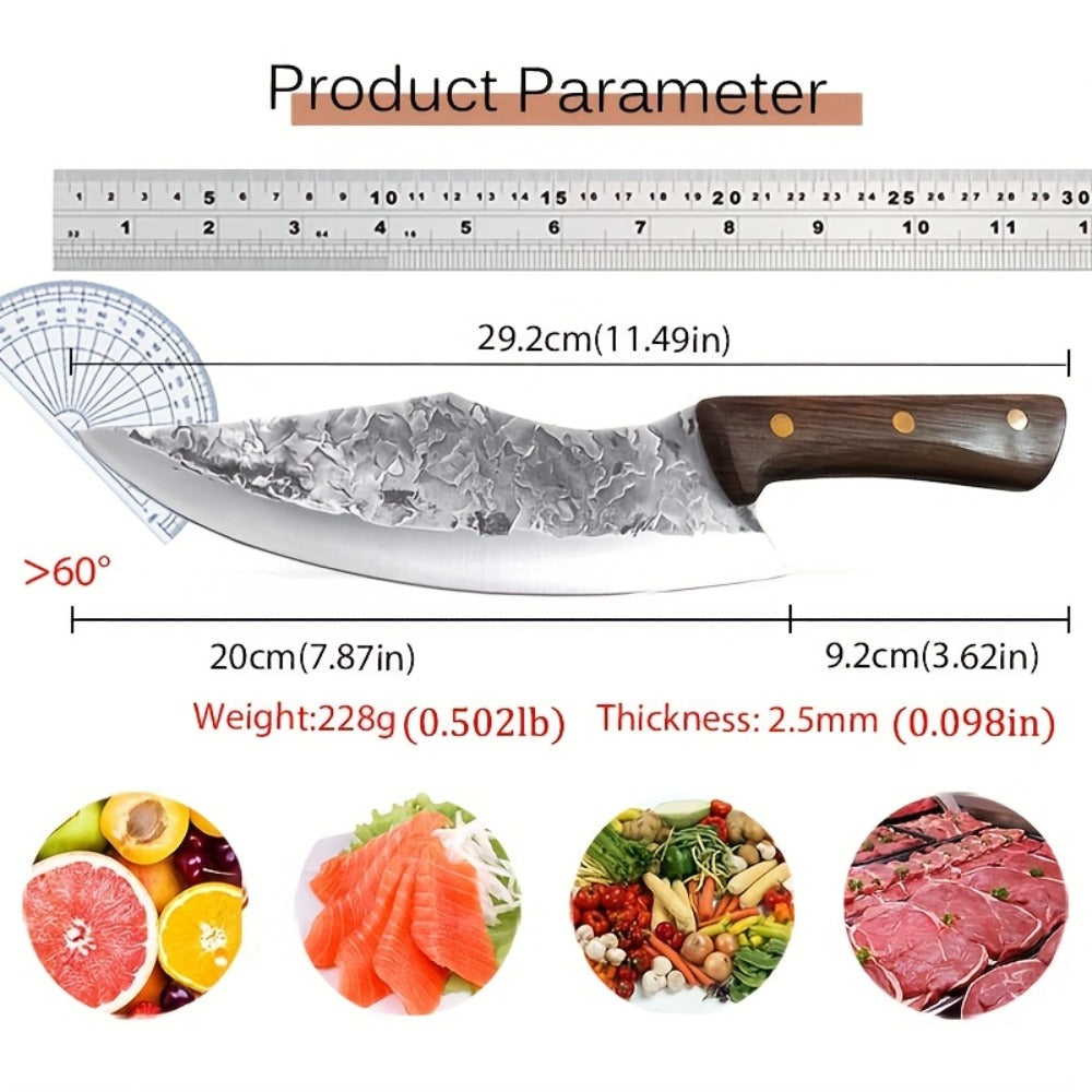 Kitchen Knife Set by WXYCOO, 3- or 4-Piece 5Cr15MoV Steel Hammered Blades with Curved Wood Handles