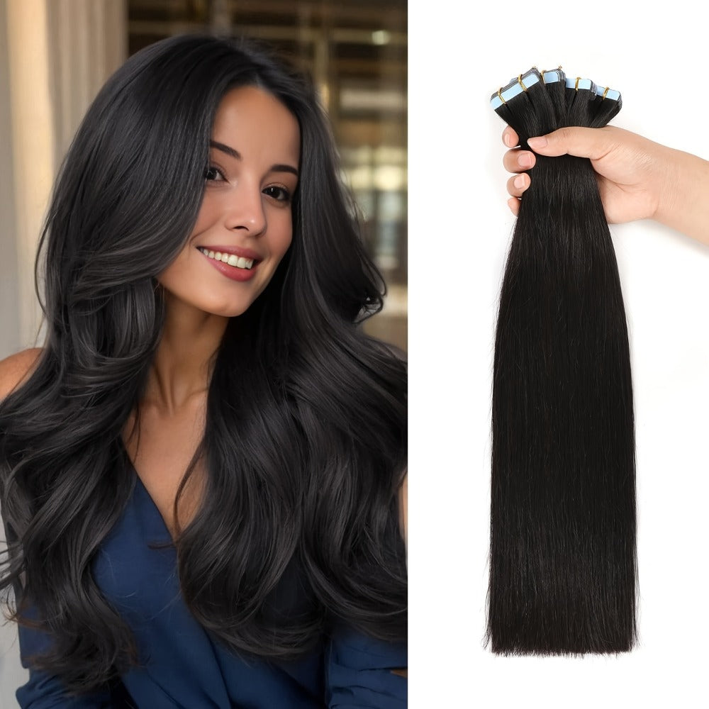 Straight Natural Black Tape-In Hair Extensions, 10-Piece 30 g Pack in 16-, 20-, 22- or 24-Inch Lengths