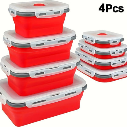 Foldable Meal Prep Containers Set of 4 - Airtight Lids, 4 Sizes, Microwave Dishwasher Refrigerator Safe, Stackable Food Storage for Lunch, Meal Prep, RV, Outdoor Snacks - Green, Red, Blue