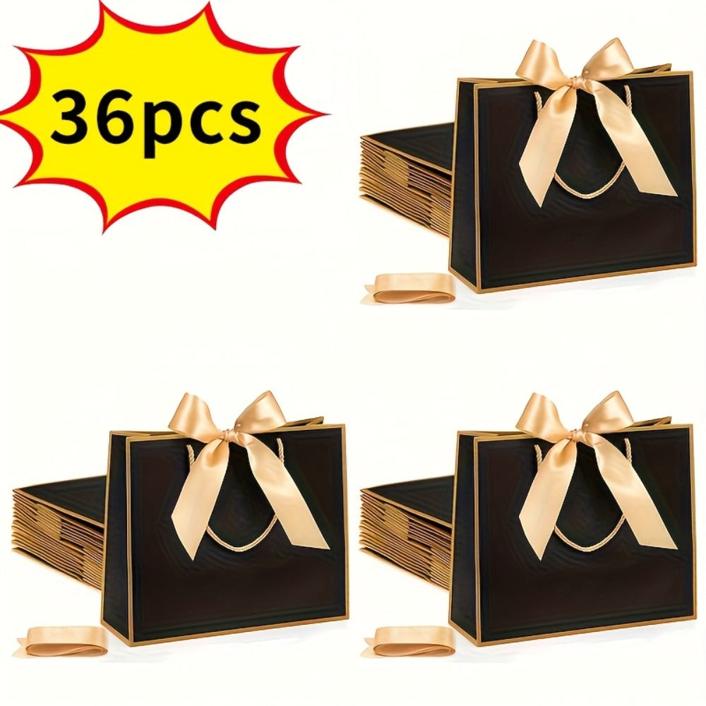 Gift Bag Set Pull-Handle Ribbon Design, 12, 24 or 36 Bags in Five Colorways with 11.8 x 10 x 4 Inch Format