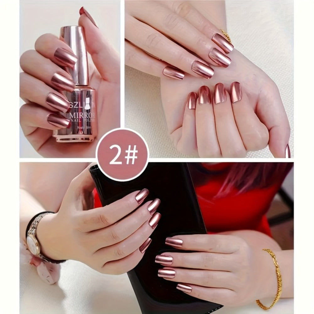 Chrome Nail Polish Set 12 Colors Mirror 3D Metallic Effect with Built-in Fine Brush — Long-Lasting Metal Paint for Salon & DIY Nail Art Design, Manicure Gift Set for Women & Girls